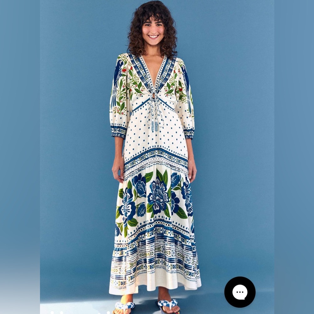 FARM Rio Off White Macaw Fight Maxi dress size Large NWT - Picture 2 of 5